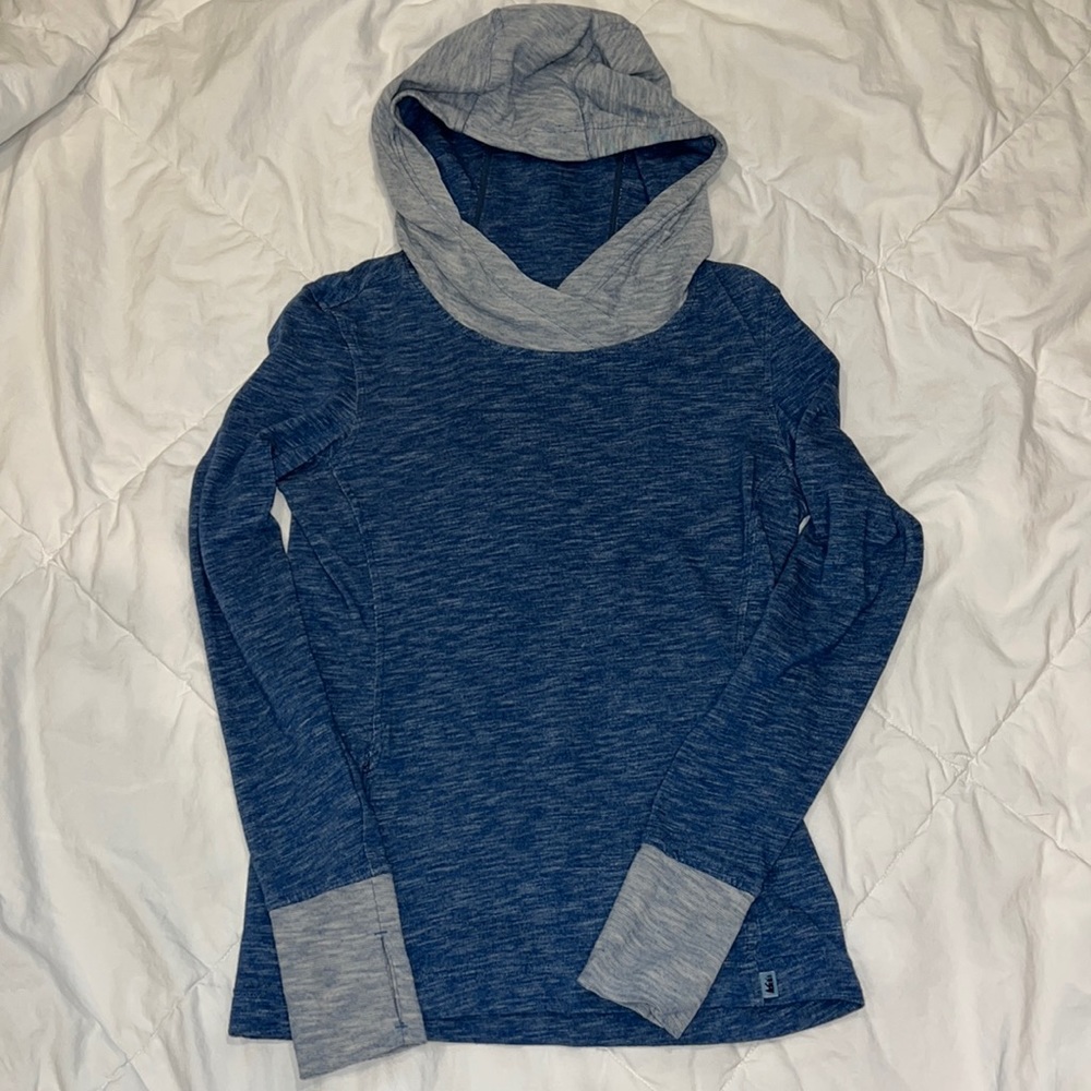 REI long sleeve tee with thumb holes and hoodie